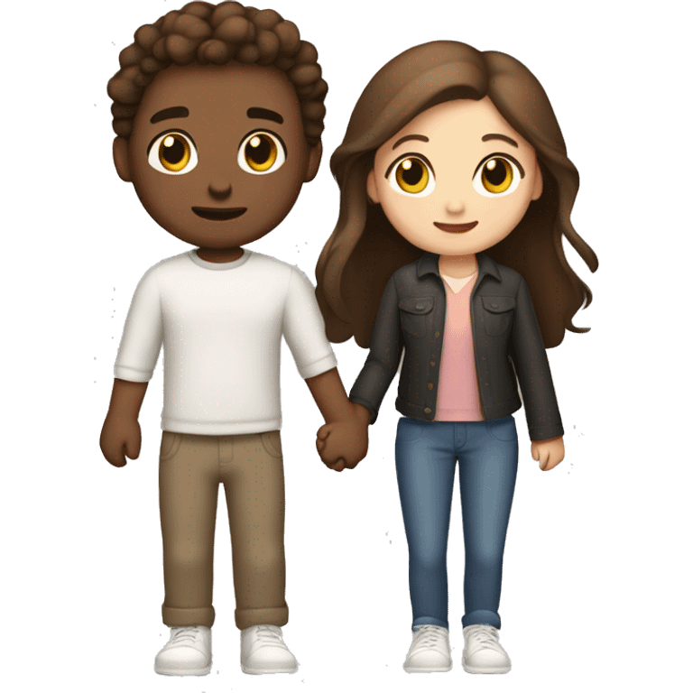 two girls and one guy holding hands white skin, brown eyes, brown hair emoji