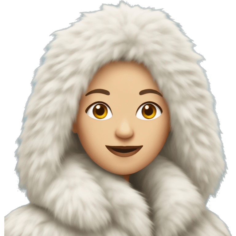 White woman in giant fur coat emoji