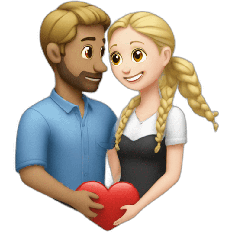 White Man loves white woman with pigtails, heart between them emoji