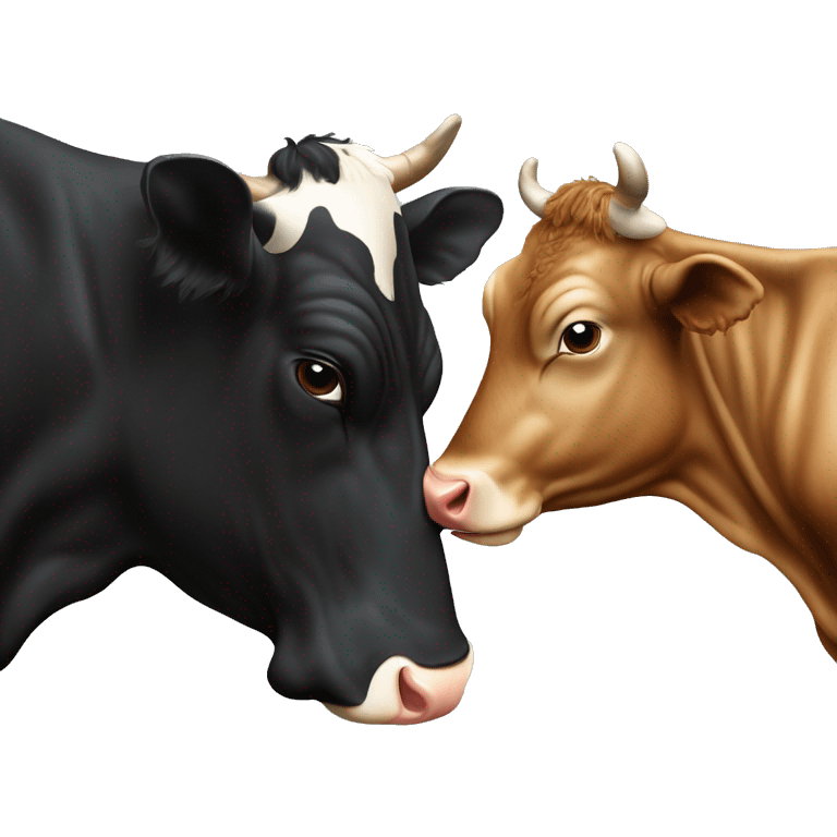 Light brown cow kissing a black cow emoji