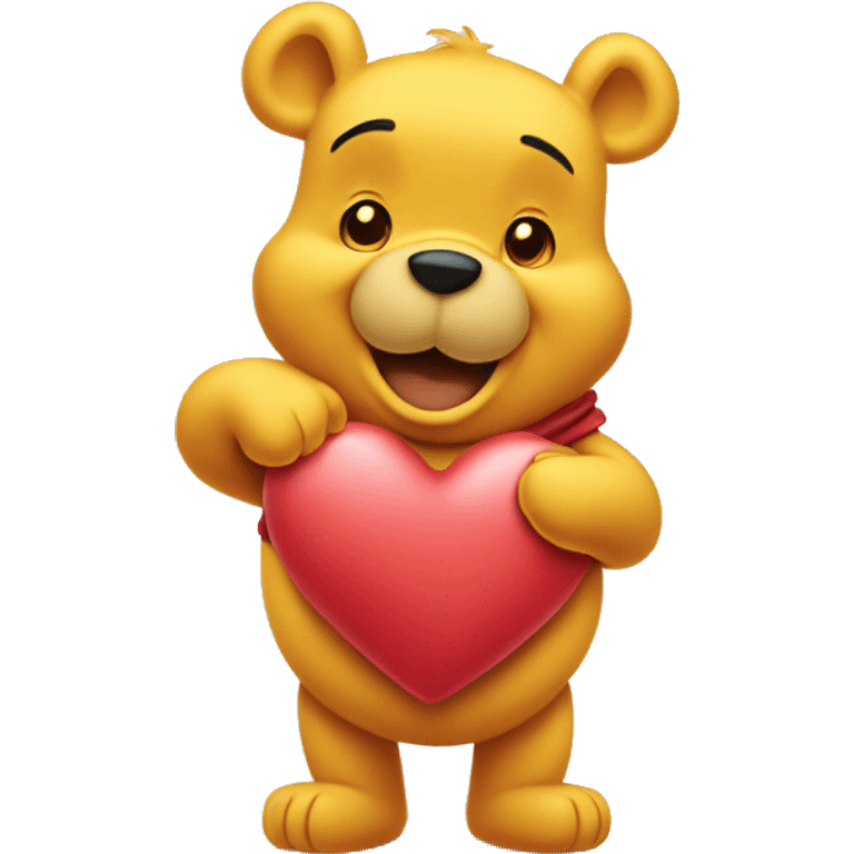 Winnie the Pooh holding a heart emoji