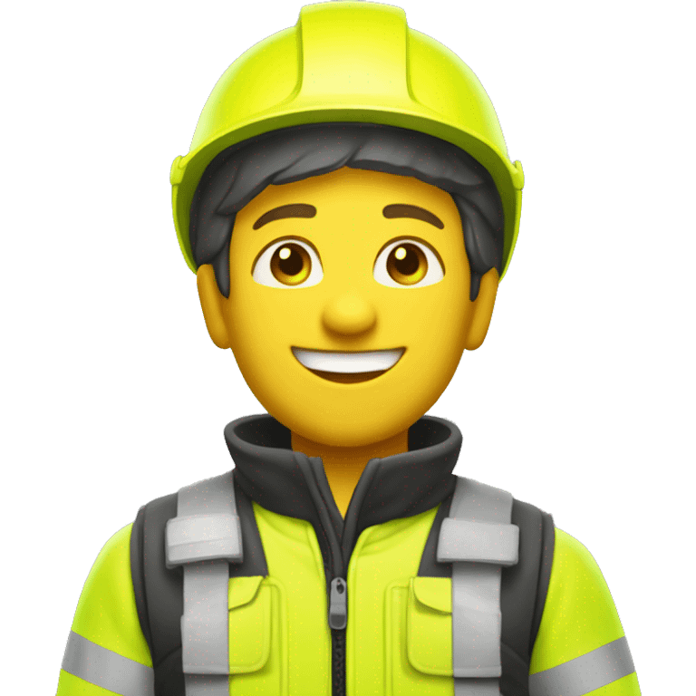 a male rescuer with a fluorescent yellow outfit and a fluorescent yellow helmet smiling emoji