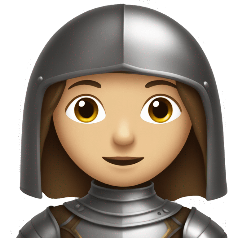 Girl knight with long brown hair and dark brown eyes and a face covering helmet  emoji