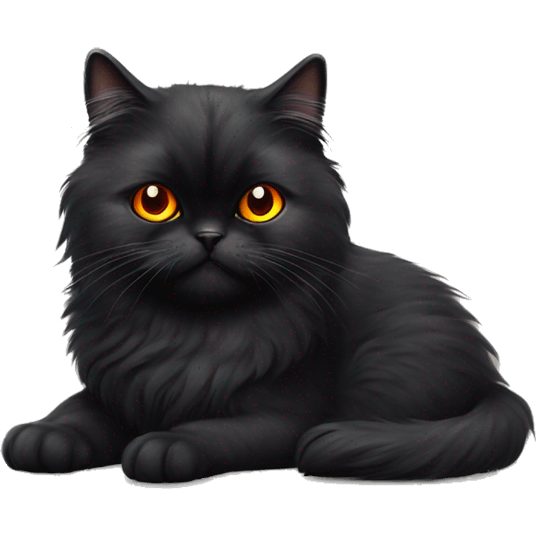 black Persian cat with bright orange eyes and a M tag as her name tag  emoji