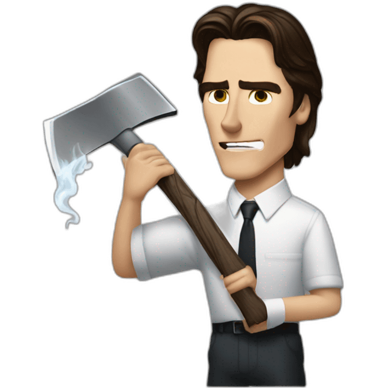 Christian bale in american psycho holding axe and smoking emoji