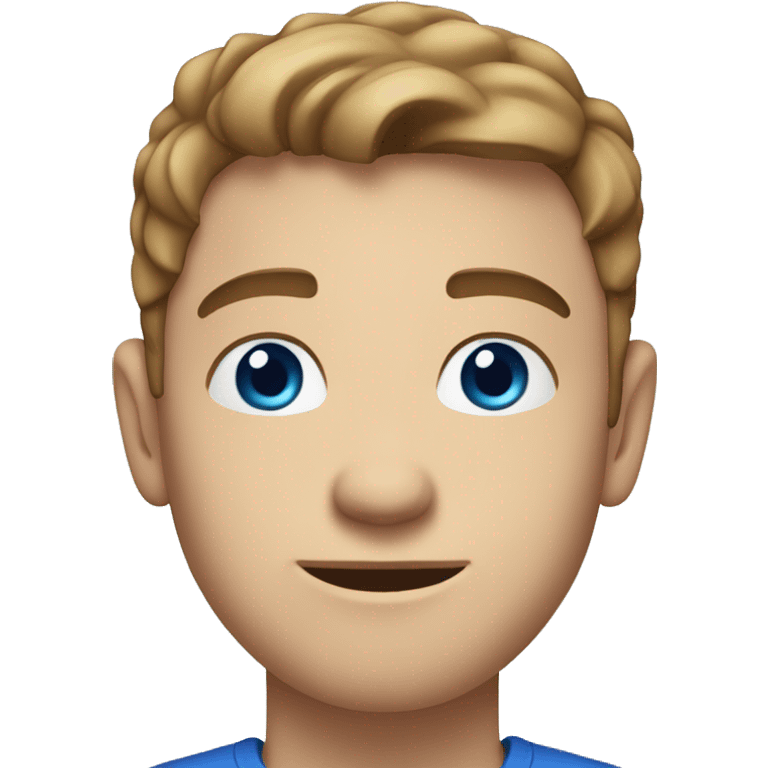 A 22 year old, White man, with short brown hair, with stubble facial hair,   with blue eyes wearing a t-shirt. emoji