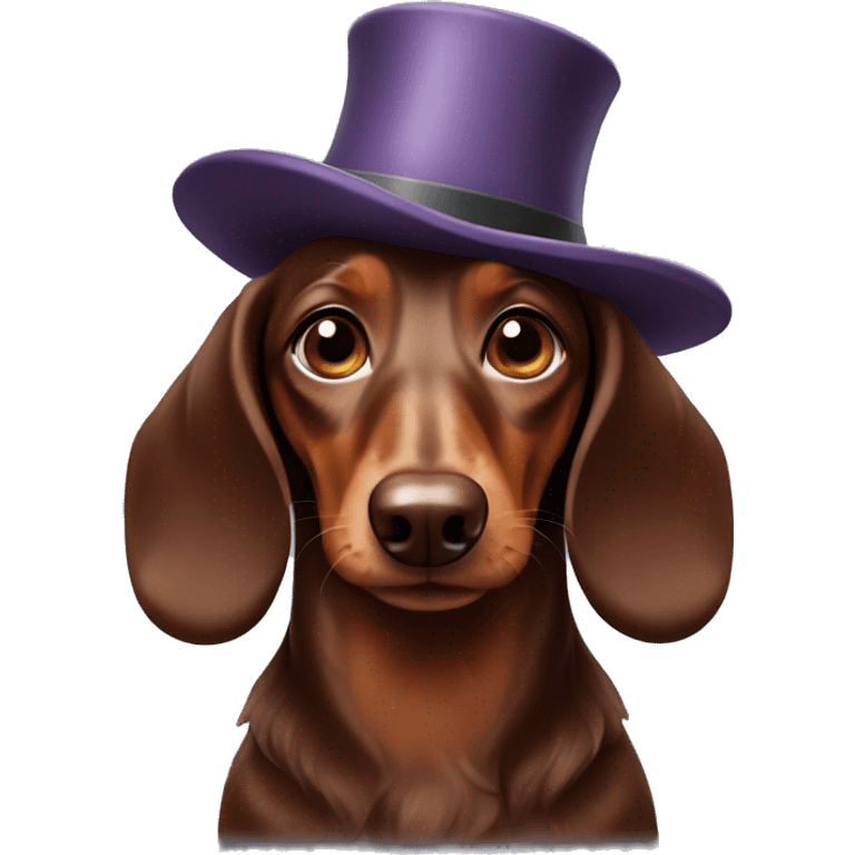 a chocolate long-haired dachshund in a hat emoji