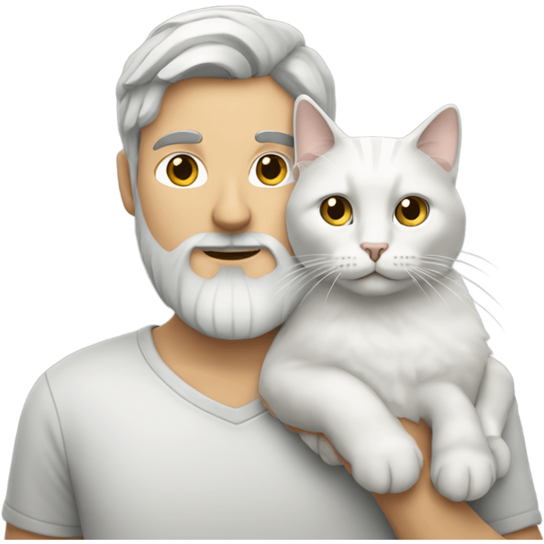 White Guy with beard holding white/gray cat emoji