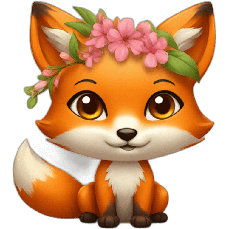 Cute fox with flower emoji