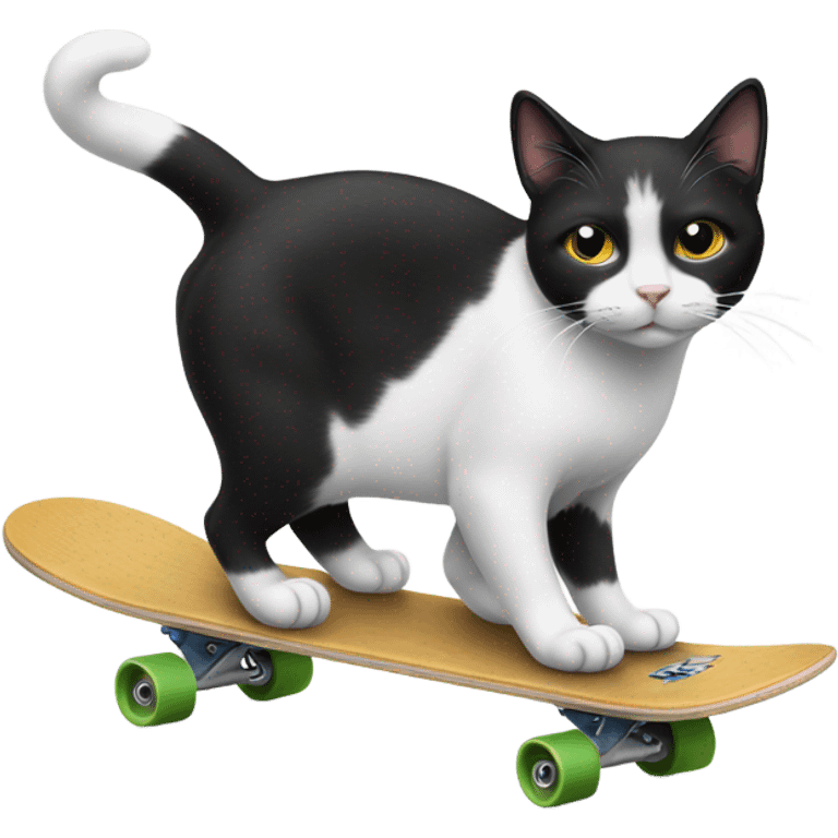 Black and white cat skateboarding  emoji