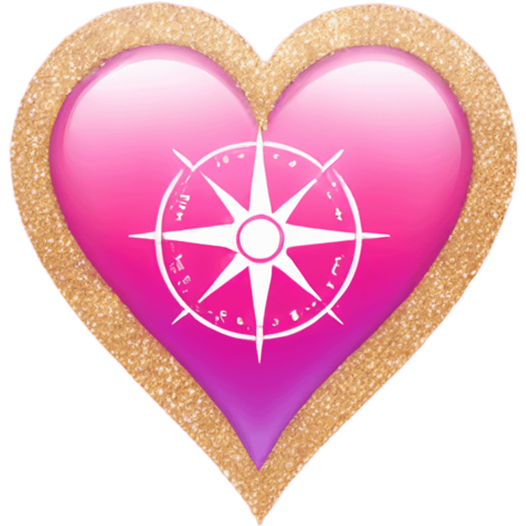 Pink ombre heart shaped compass with glitter emoji