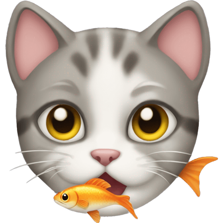 Cat with adorable eyes holding a fish in its mouth emoji