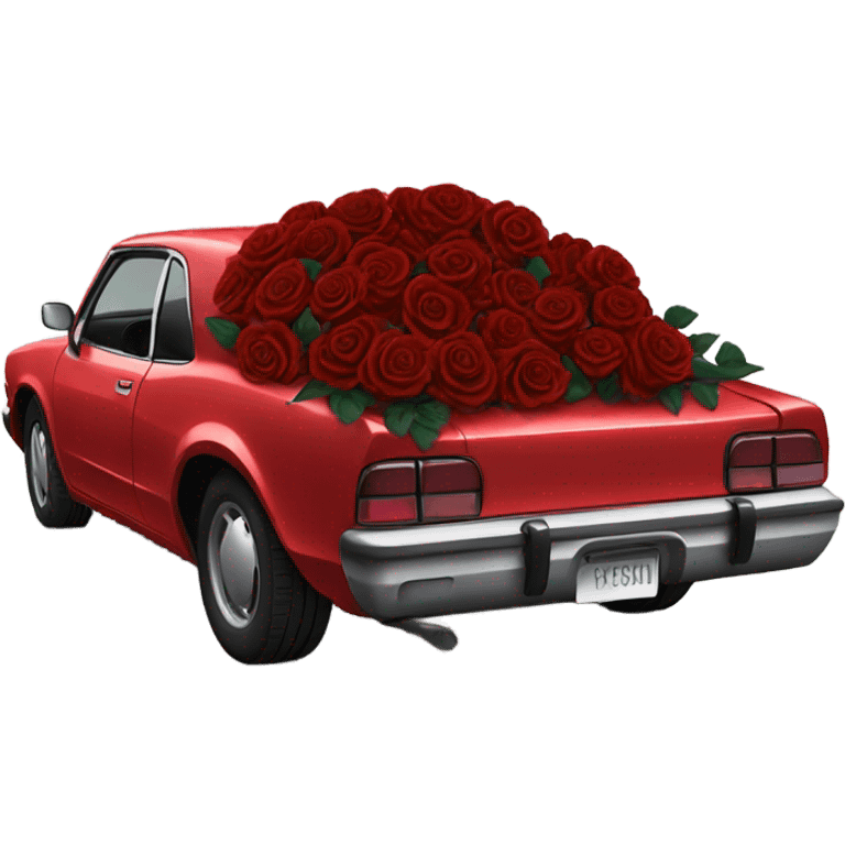 red open car trunk with black roses left in it emoji