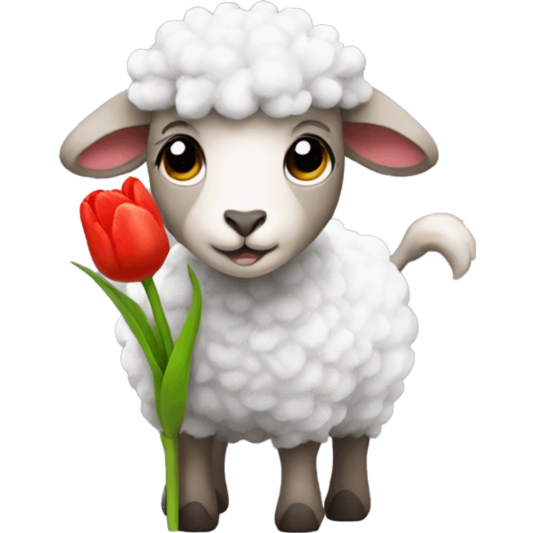 Mini sheep holding tulip  emoji