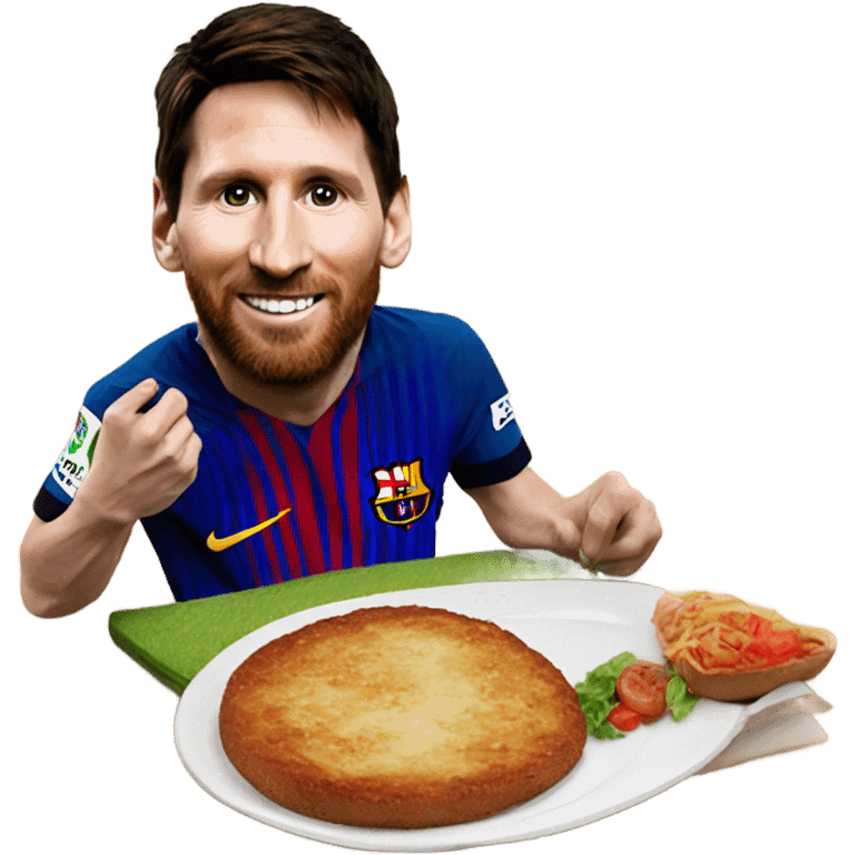 Lionel messi eating a milanesa over a football ball emoji