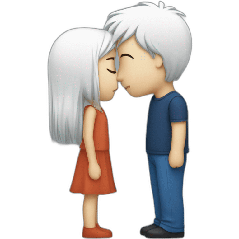 white stick figure with dark blue hair kissing a girl emoji