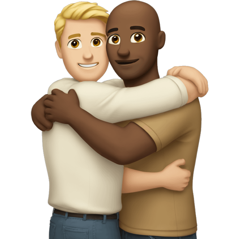 One white man and one tan man hugging  emoji