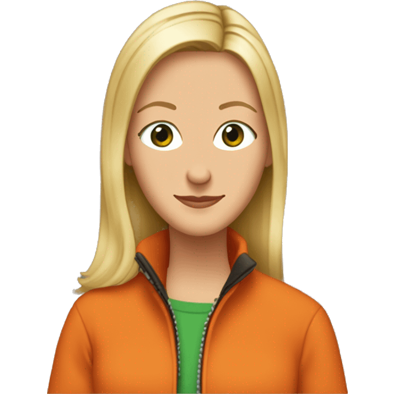 Phoebe Buffay from Friends with green eyes wearing an orange jacket emoji