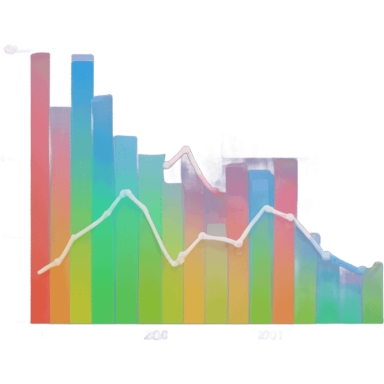 vaporware color themed line chart, direction up and to the right emoji