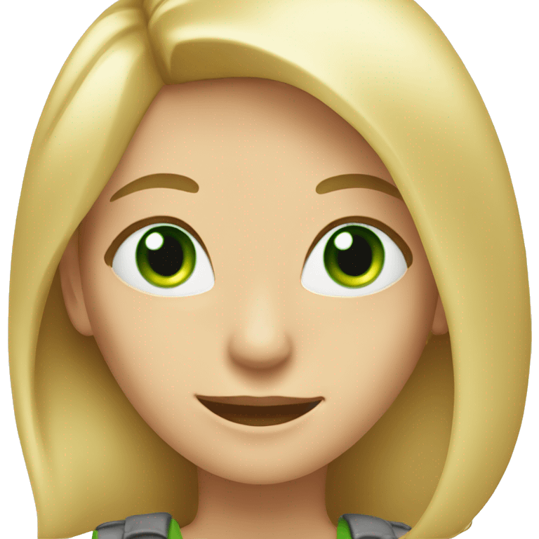 a woman with a shoulder-length blond hair, with green eyes, smiling  emoji