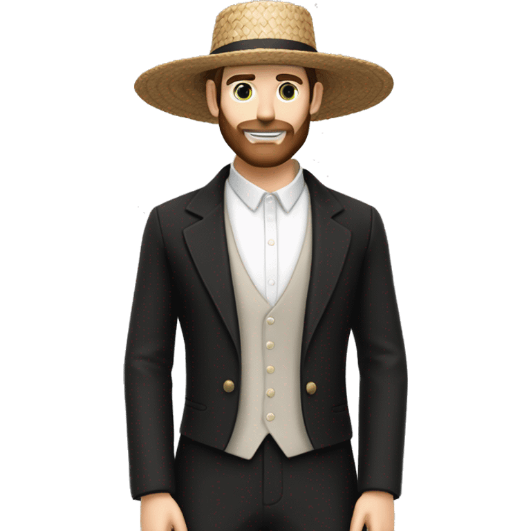 amish brown straw hat and small beard without mustache white skin black suit half body one photo  emoji