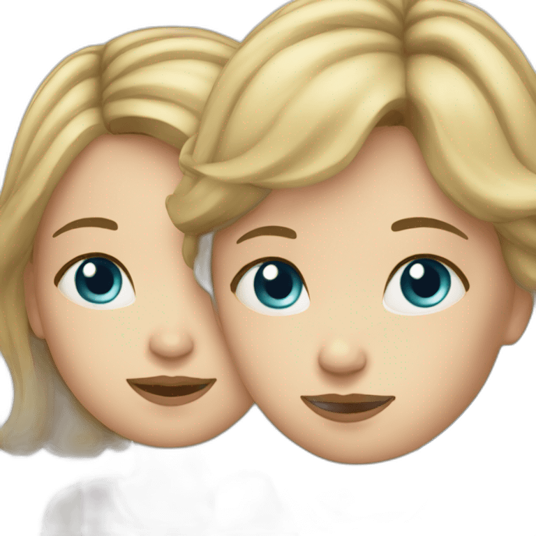 Brunette mom with blonde daughter both with blue eyes emoji