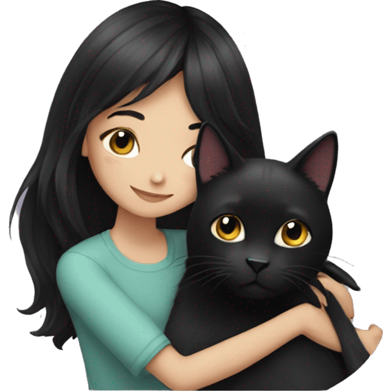 girl with black hair hugging a black cat emoji