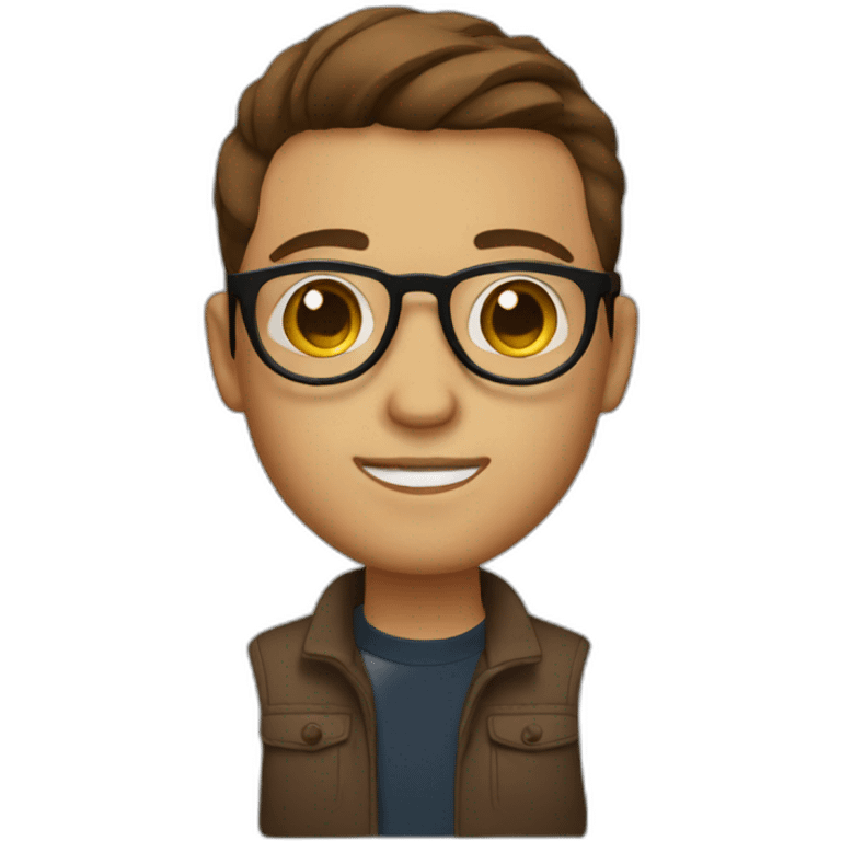 designer with round glasses, brown hair and a side parting emoji