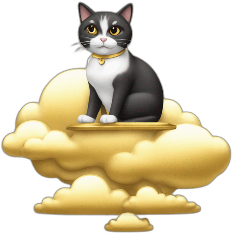 cat secretary sitting on top of the gold cloud emoji