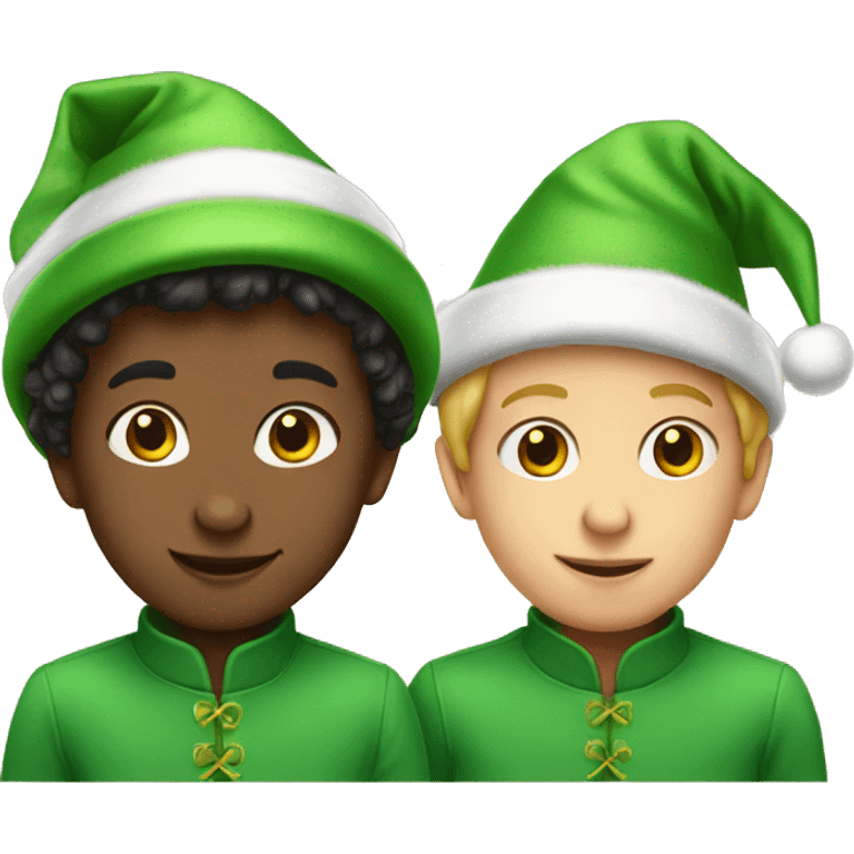 Two young boys wearing elf hats emoji