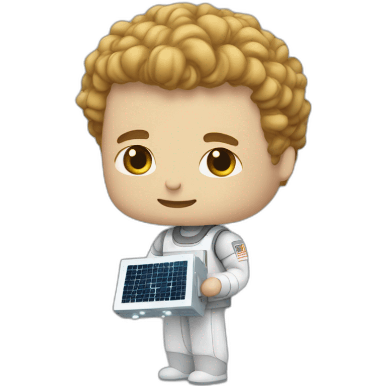 tall lean white man with curly short hair creating a small cube satellite emoji