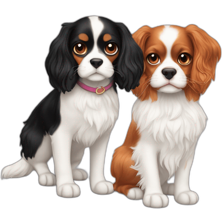 White Cat and a cavalier king charles black emoji