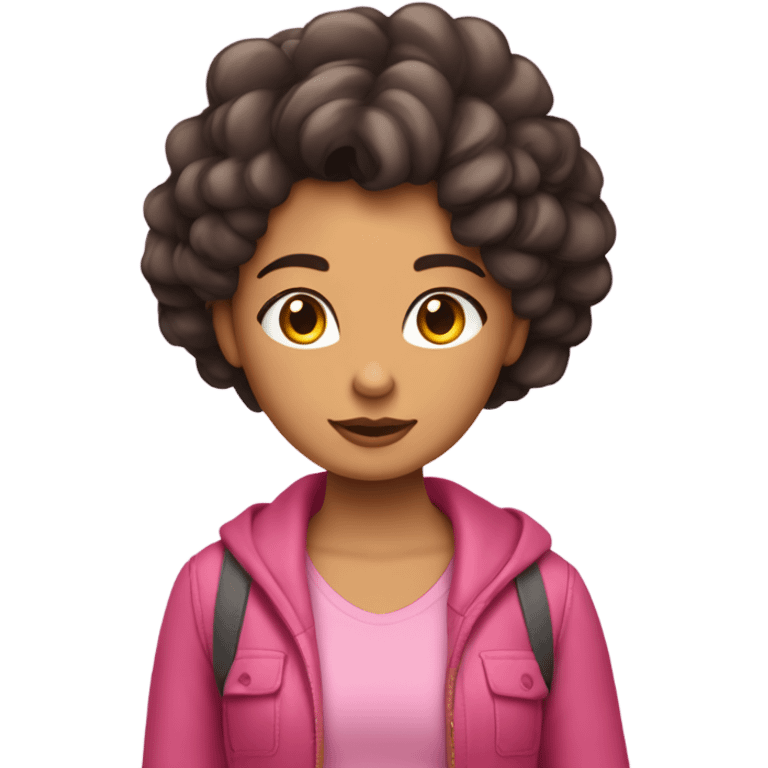 chica pelinegra morena con el pelo riza largo muy largo y con ropa rosa emoji