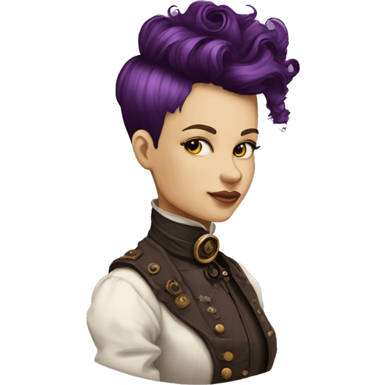 steampunk profile short hair mohawk purple Victorian wavy  on Caucasian girl with small nose round fat face emoji