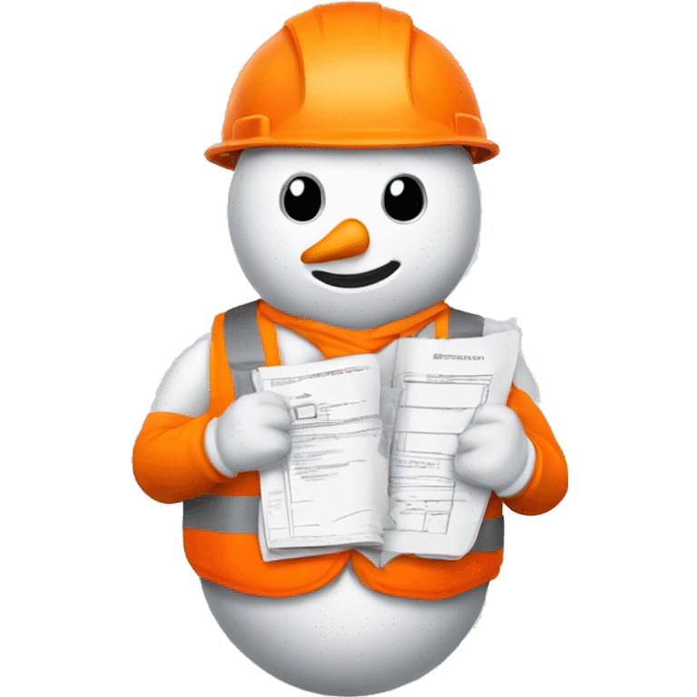 snowman lightbulb holding construction documents with red shirt and orange vest emoji