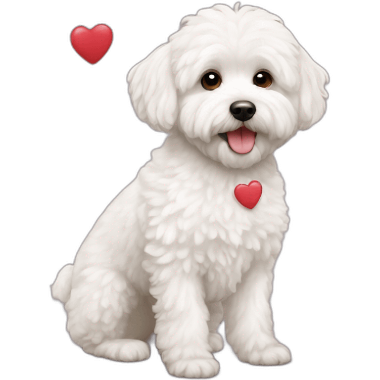 a white maltipoo hearts around emoji