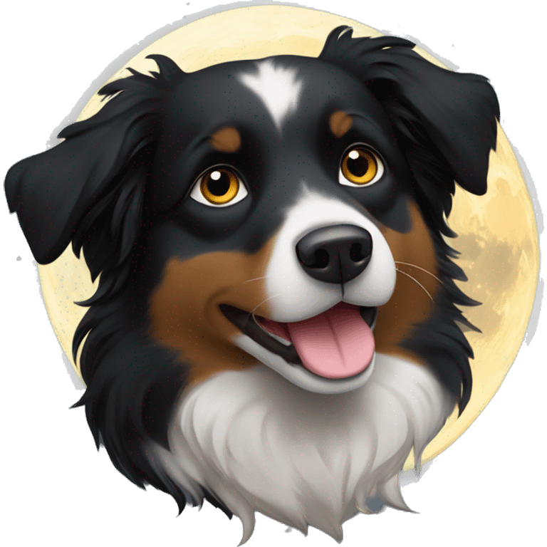 Small black australian shepherd dog with moon and stars  emoji