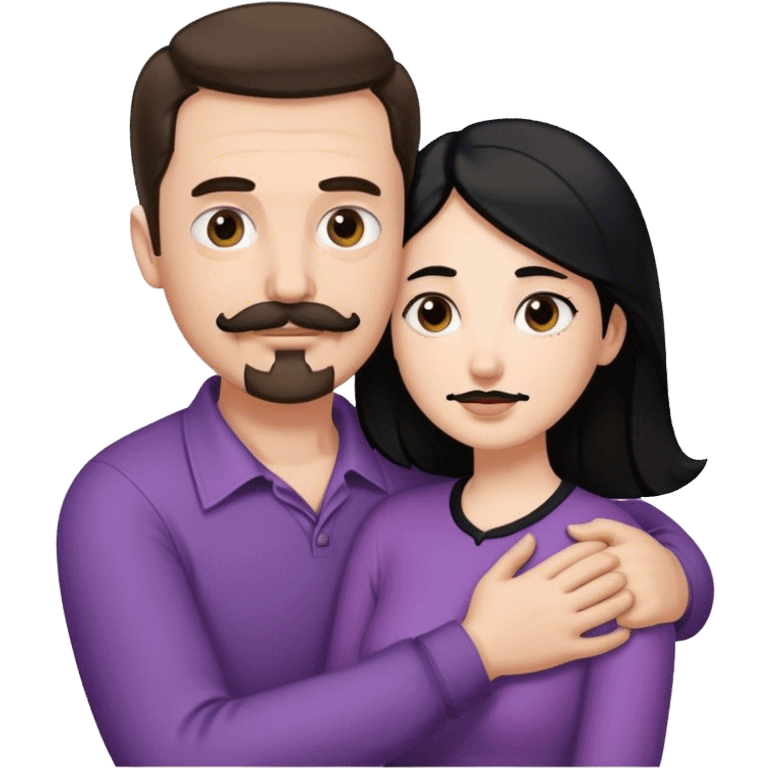 Tall white man with thinning dark brown hair mustache and goatee hugging a short pale woman with long black hair emoji