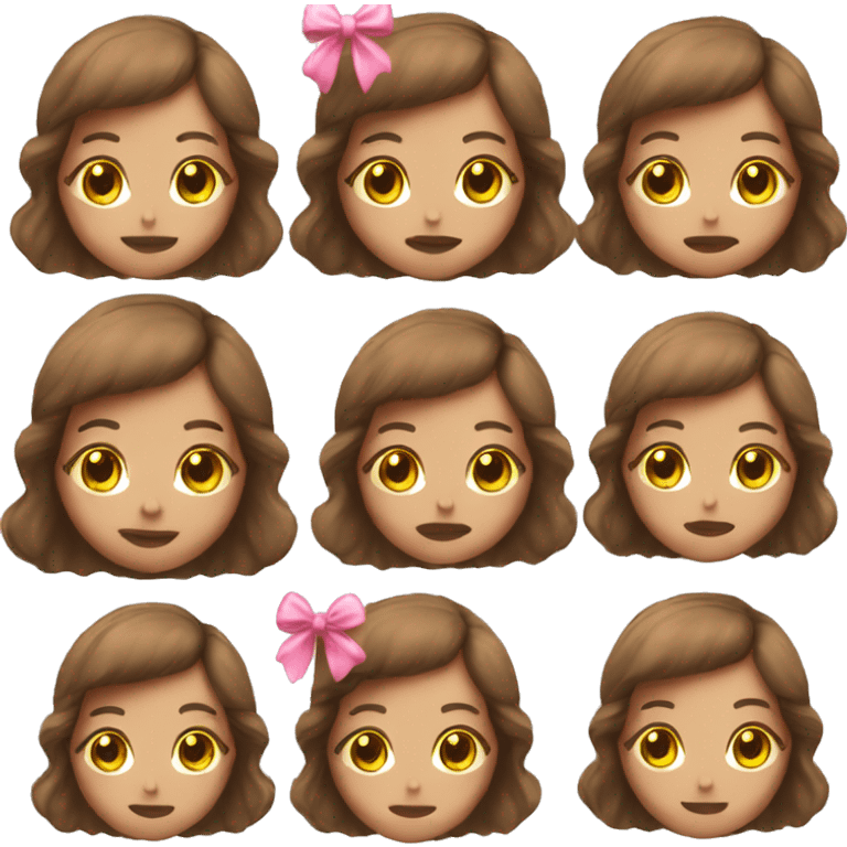 A cute young woman with brown hair with small pink bows and sparkles around her emoji