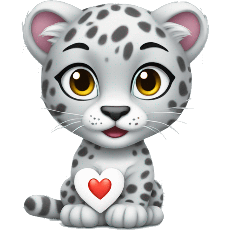 cute snow leopard shows a heart emoji