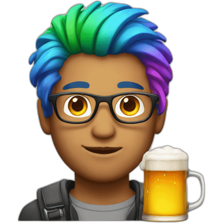 Programmer with rainbow hair and beer emoji