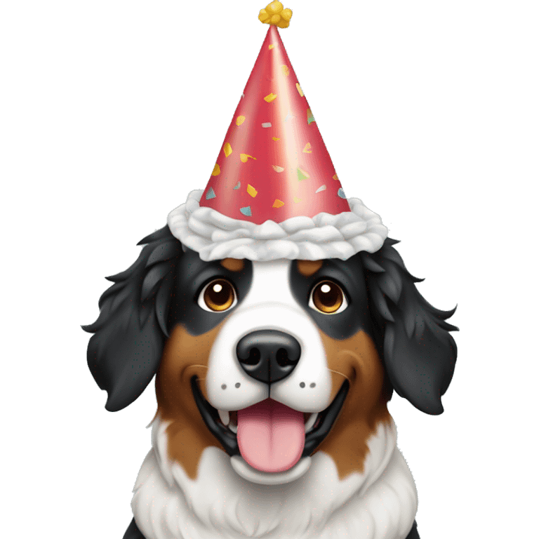 Bernersennen dog with birthday hat emoji