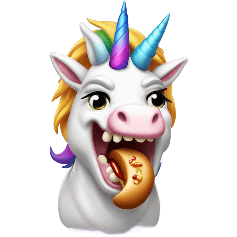 Angry unicorn eating a hotdog emoji