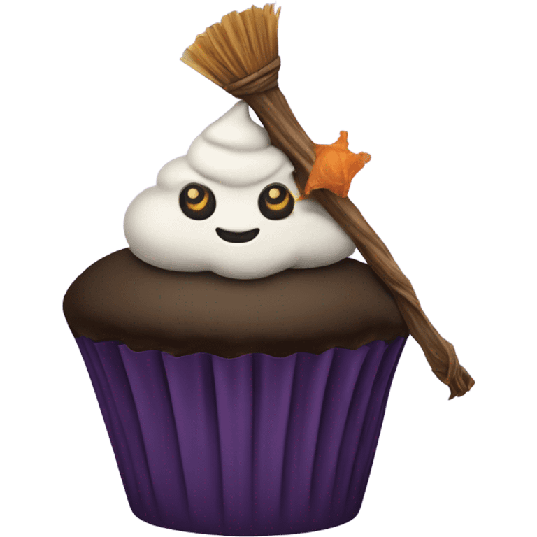 Cupcake on a witch’s broom  emoji