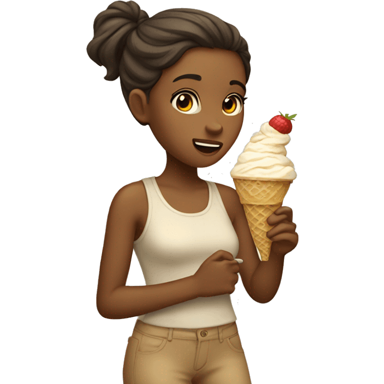 tan girl eating ice cream emoji