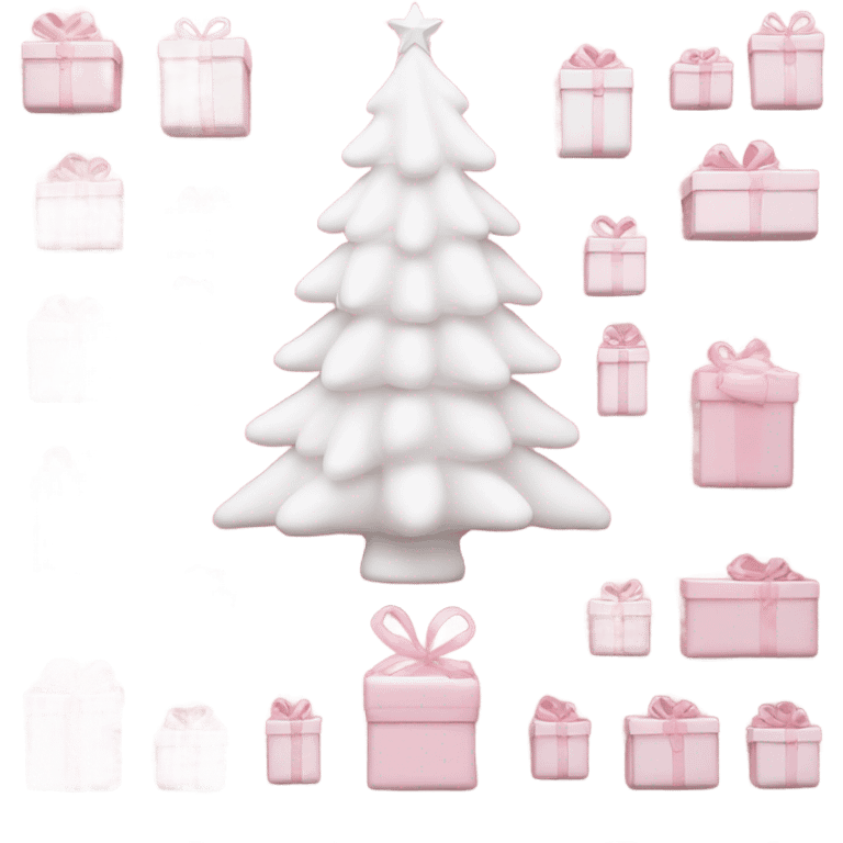 Light pink Christmas gifts under a white Christmas tree  emoji