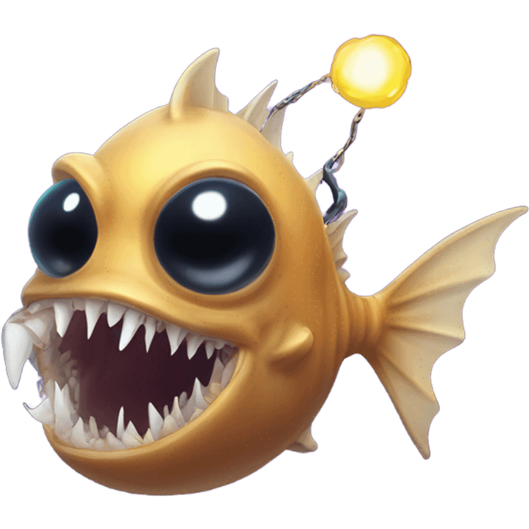 Anglerfish with a glowing lure hanging from its forehead, sharp teeth, and big eyes. emoji