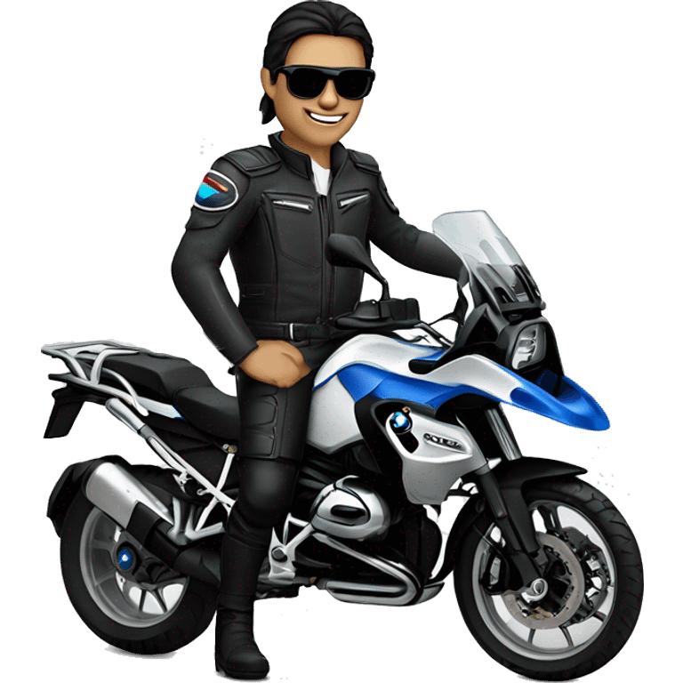 bmw gs 1250 white male rider sunglases on bike dark hair blue eyes emoji