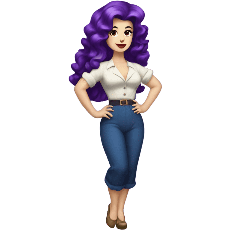 Caucasian Vintage Pinup, full body, with long dark purple hair emoji