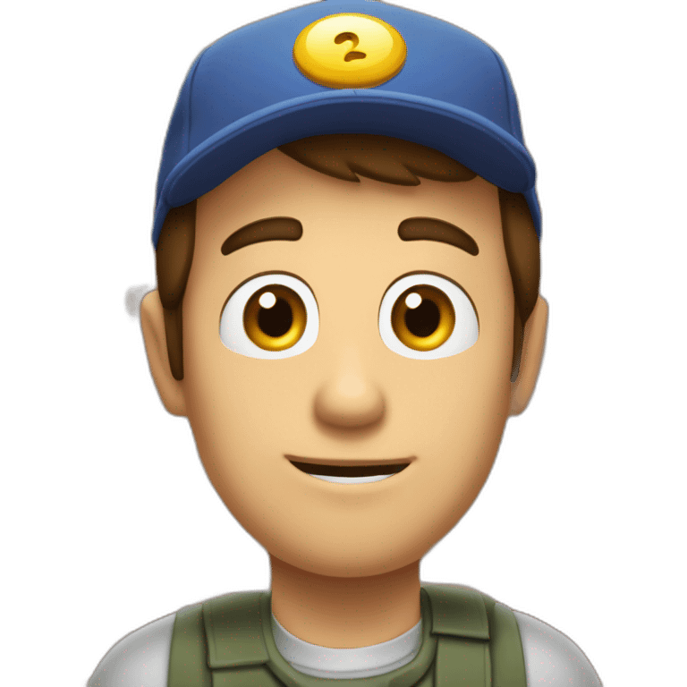 Guy with brown hair and short, eyes with a cap that is inside a circle window that try to exit with a hand on the top of cornice emoji